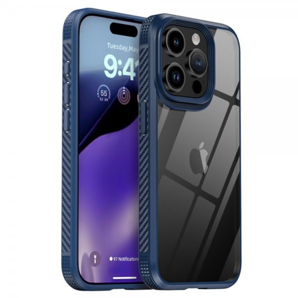 Ipaky iPhone 15 Pro Cover Gennemsigtig Bagside Blå
