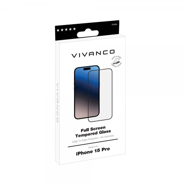 Vivanco iPhone 15 Pro Skærmbeskyttelse Fuld Skærm