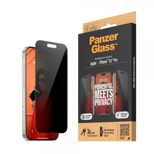 PanzerGlass iPhone 15 Pro Skærmbeskyttelse Ultra-Wide Fit Privacy EasyAligner