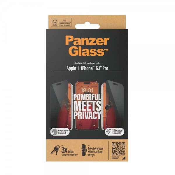 PanzerGlass iPhone 15 Pro Skærmbeskyttelse Ultra-Wide Fit Privacy EasyAligner