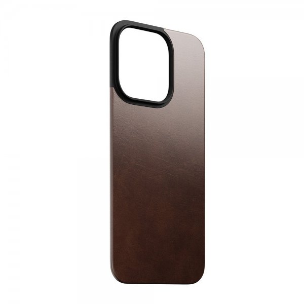 Nomad iPhone 15 Pro Skin Magnetic Leather Back Horween Rustic Brown