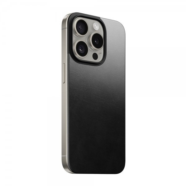 Nomad iPhone 15 Pro Skin Magnetic Leather Back Horween Sort