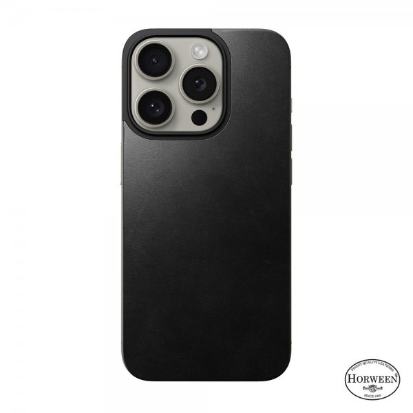 Nomad iPhone 15 Pro Skin Magnetic Leather Back Horween Sort