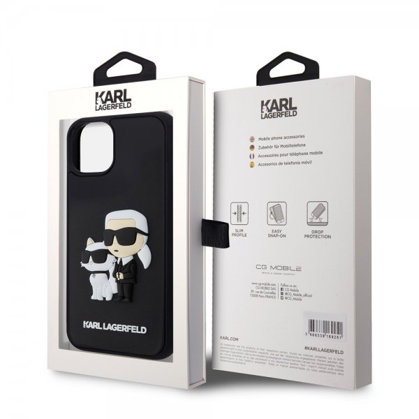Karl Lagerfeld iPhone 15 Cover 3D Rubber Karl & Choupette Sort