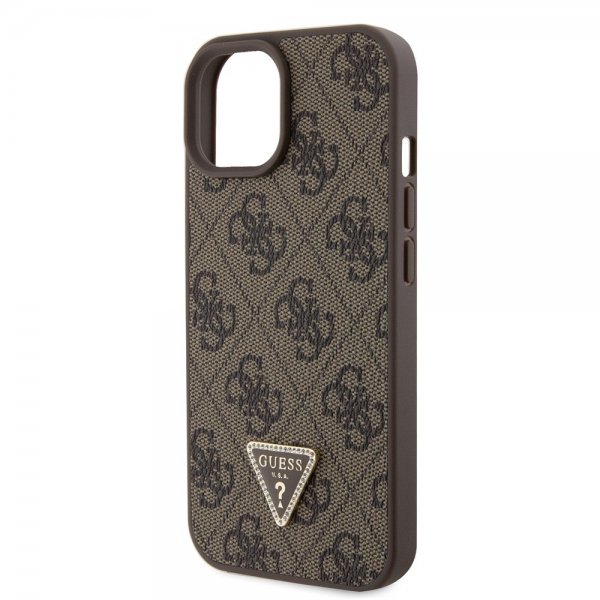 Guess iPhone 15 Cover 4G Metal Triangle Strass Brun