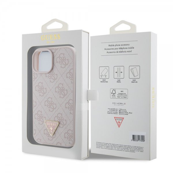 Guess iPhone 15 Cover 4G Metal Triangle Strass Rosa
