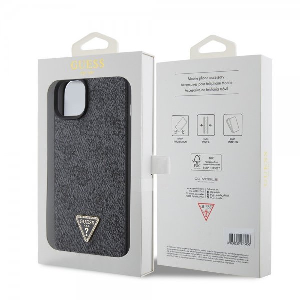 Guess iPhone 15 Cover 4G Metal Triangle Strass Sort