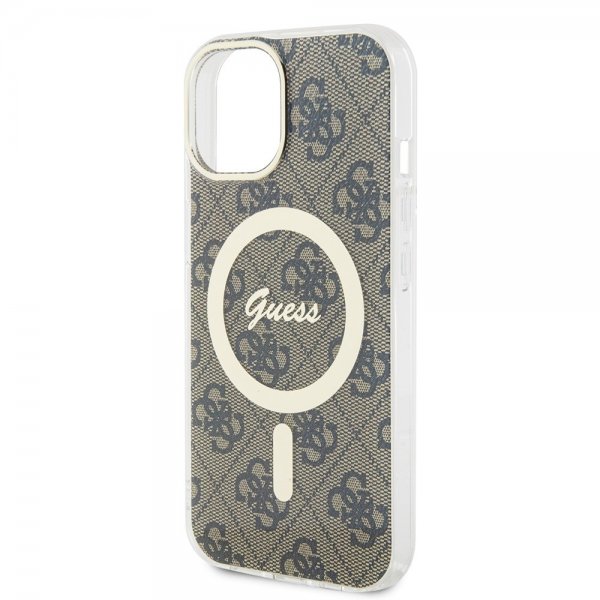 Guess iPhone 15 Cover 4G Pattern MagSafe Brun