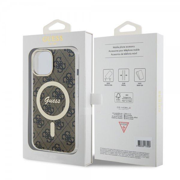 Guess iPhone 15 Cover 4G Pattern MagSafe Brun