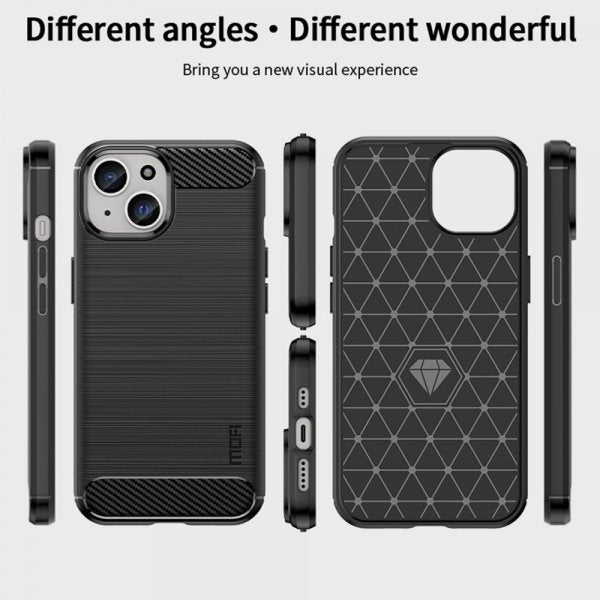 Mofi iPhone 15 Cover Børstet Kulfibertekstur Sort