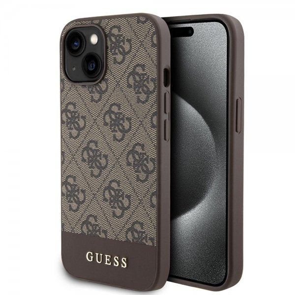 Guess iPhone 15 Cover Bottom Stripe MagSafe Brun