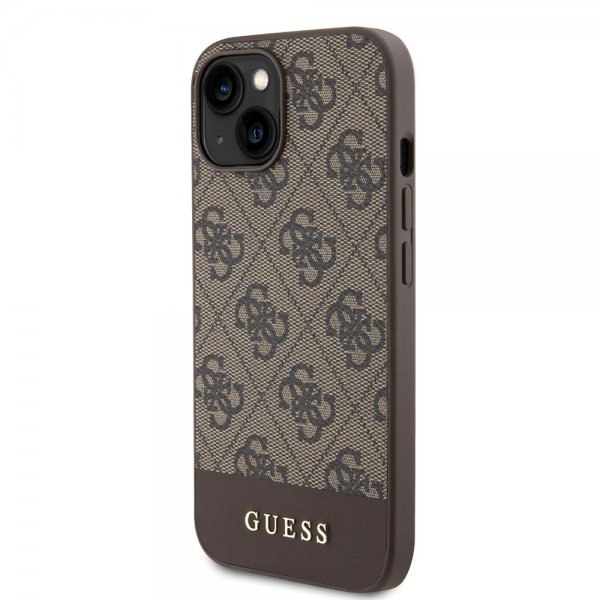 Guess iPhone 15 Cover Bottom Stripe MagSafe Brun