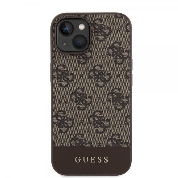 Guess iPhone 15 Cover Bottom Stripe MagSafe Brun