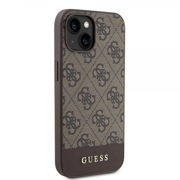 Guess iPhone 15 Cover Bottom Stripe MagSafe Brun