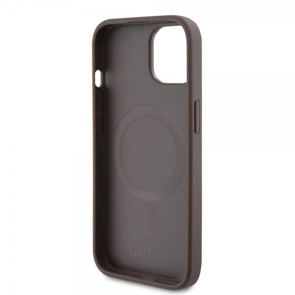 Guess iPhone 15 Cover Bottom Stripe MagSafe Brun