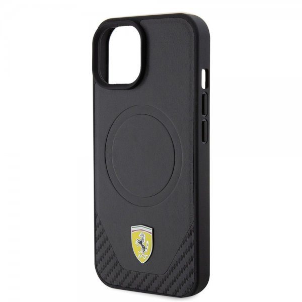 Ferrari iPhone 15 Cover Carbon PU Læder MagSafe Sort
