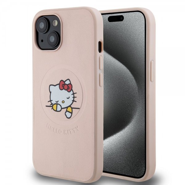 Hello Kitty iPhone 15 Cover Debossed Logo MagSafe Pink