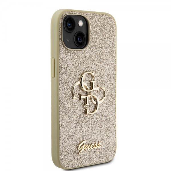 Guess iPhone 15 Cover Fixed Glitter Guld