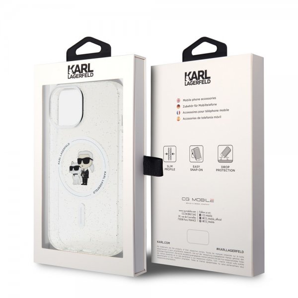 Karl Lagerfeld iPhone 15 Cover Karl & Choupette Glitter MagSafe Transparent