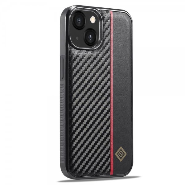 Lc.Imeeke iPhone 15 Cover Kulfibertekstur Rød Stribe Sort
