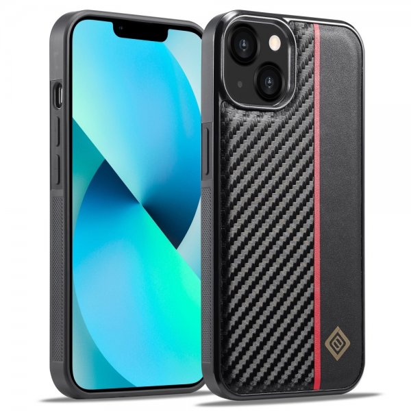 Lc.Imeeke iPhone 15 Cover Kulfibertekstur Rød Stribe Sort