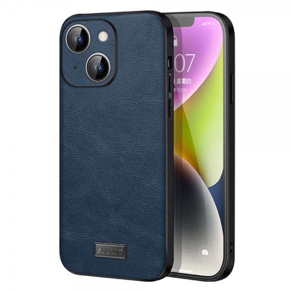 Sulada iPhone 15 Cover Lædertekstur Blå