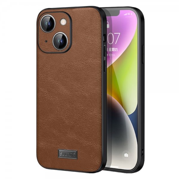 Sulada iPhone 15 Cover Lædertekstur Brun