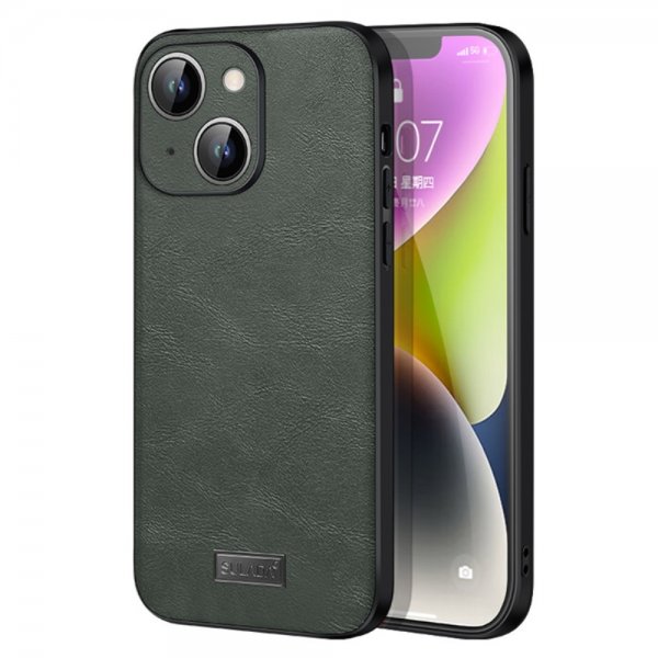 Sulada iPhone 15 Cover Lædertekstur Grøn