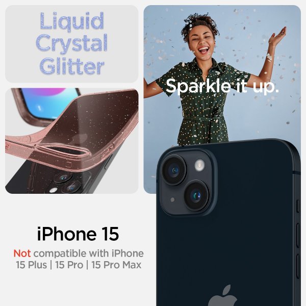 Spigen iPhone 15 Cover Liquid Crystal Glitter Rose Quartz