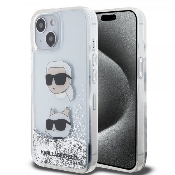 Karl Lagerfeld iPhone 15 Cover Liquid Glitter Karl & Choupette Silver