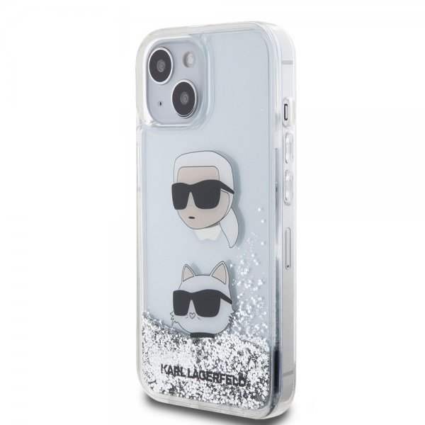 Karl Lagerfeld iPhone 15 Cover Liquid Glitter Karl & Choupette Silver