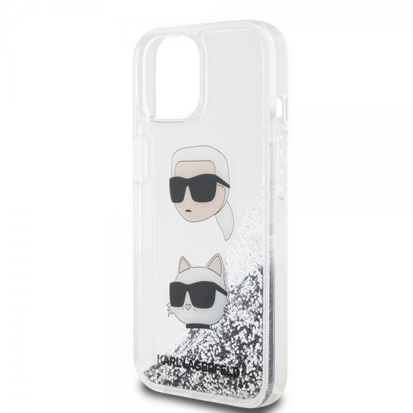 Karl Lagerfeld iPhone 15 Cover Liquid Glitter Karl & Choupette Silver
