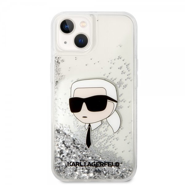 Karl Lagerfeld iPhone 15 Cover Liquid Glitter NFT Karl Silver