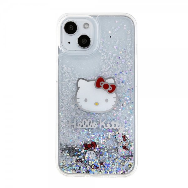 Hello Kitty iPhone 15 Cover Flydende Glitter Gennemsigtig
