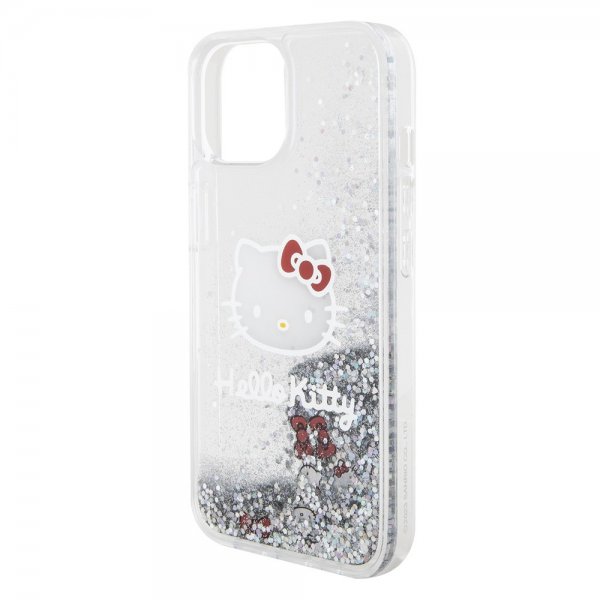 Hello Kitty iPhone 15 Cover Flydende Glitter Gennemsigtig