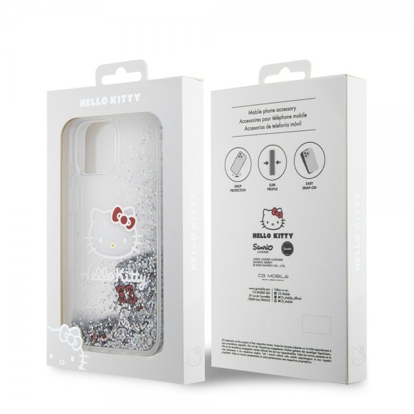 Hello Kitty iPhone 15 Cover Flydende Glitter Gennemsigtig