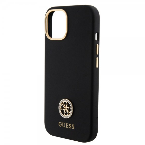 Guess iPhone 15 Cover Liquid Silicone Metal Logo Sort