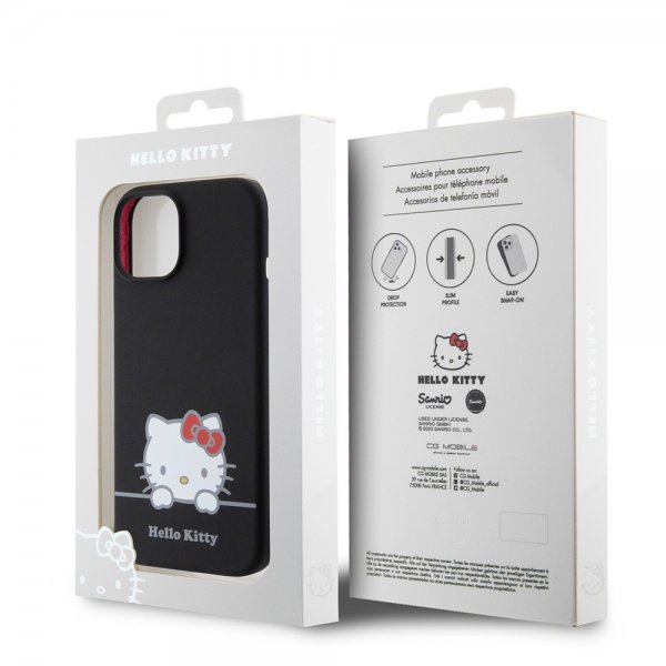 Hello Kitty iPhone 15 Cover Liquid Silikone Sort