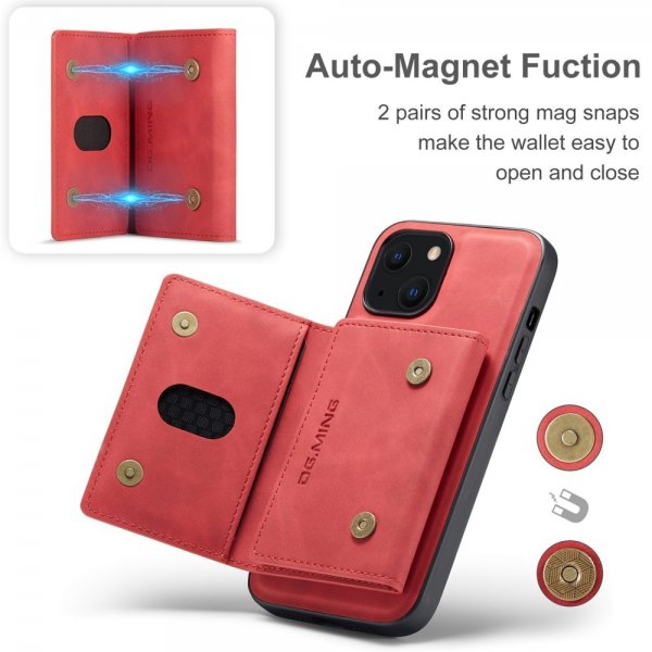 Dg.Ming iPhone 15 Cover M2 Series Aftagelig Kortholder Rød