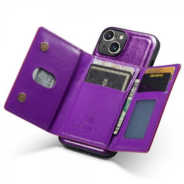Dg.Ming iPhone 15 Cover M3 Series Aftagelig Kortholder Glitter Lilla