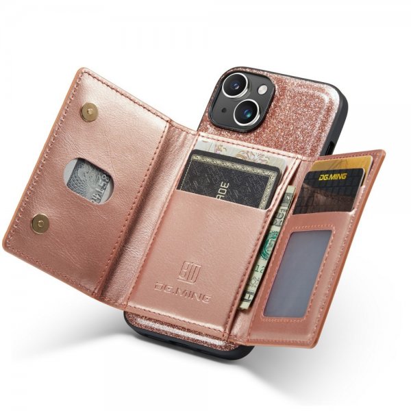 Dg.Ming iPhone 15 Cover M3 Series Aftagelig Kortholder Glitter Rosaguld