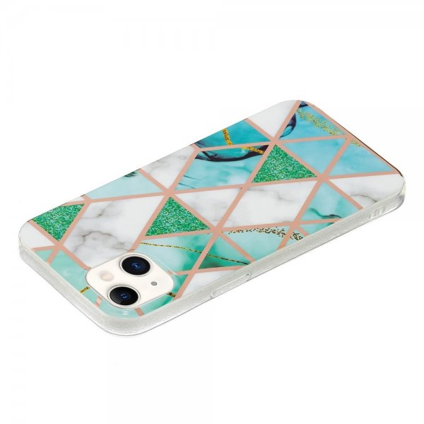 iPhone 15 Cover Marmormønster Grøn Hvid