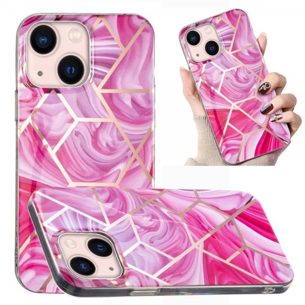 iPhone 15 Cover Marmormønster Rosa Rød