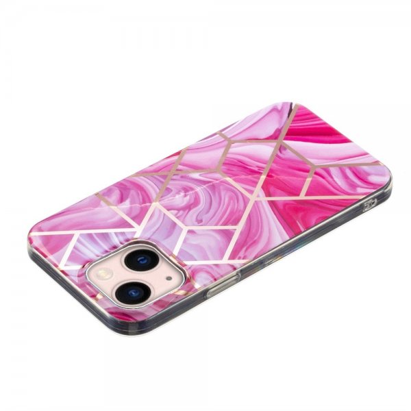 iPhone 15 Cover Marmormønster Rosa Rød
