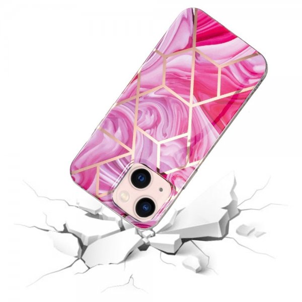 iPhone 15 Cover Marmormønster Rosa Rød
