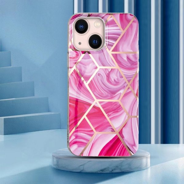 iPhone 15 Cover Marmormønster Rosa Rød