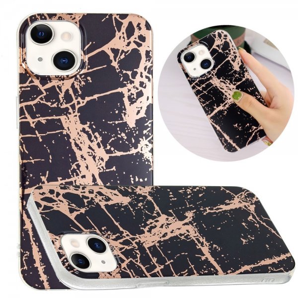 iPhone 15 Cover Marmormønster Sort