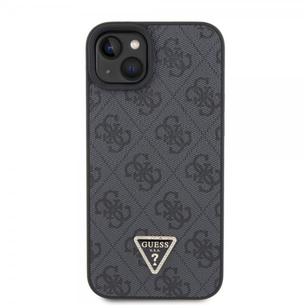 Guess iPhone 15 Cover Metal Logo Rhinestone Crossbody Strap Sort