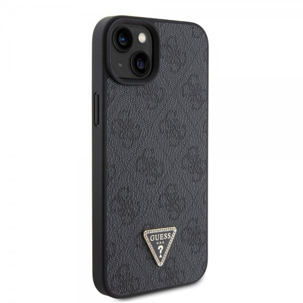Guess iPhone 15 Cover Metal Logo Rhinestone Crossbody Strap Sort