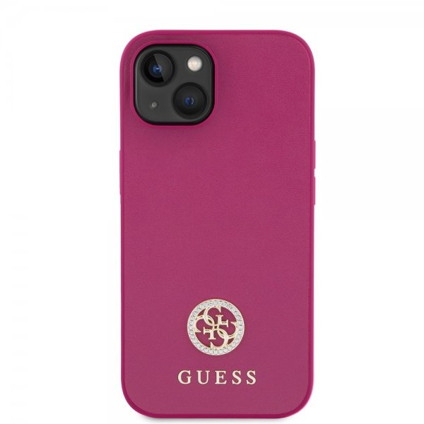 Guess iPhone 15 Cover Metal Logo Strass Metallic Rose